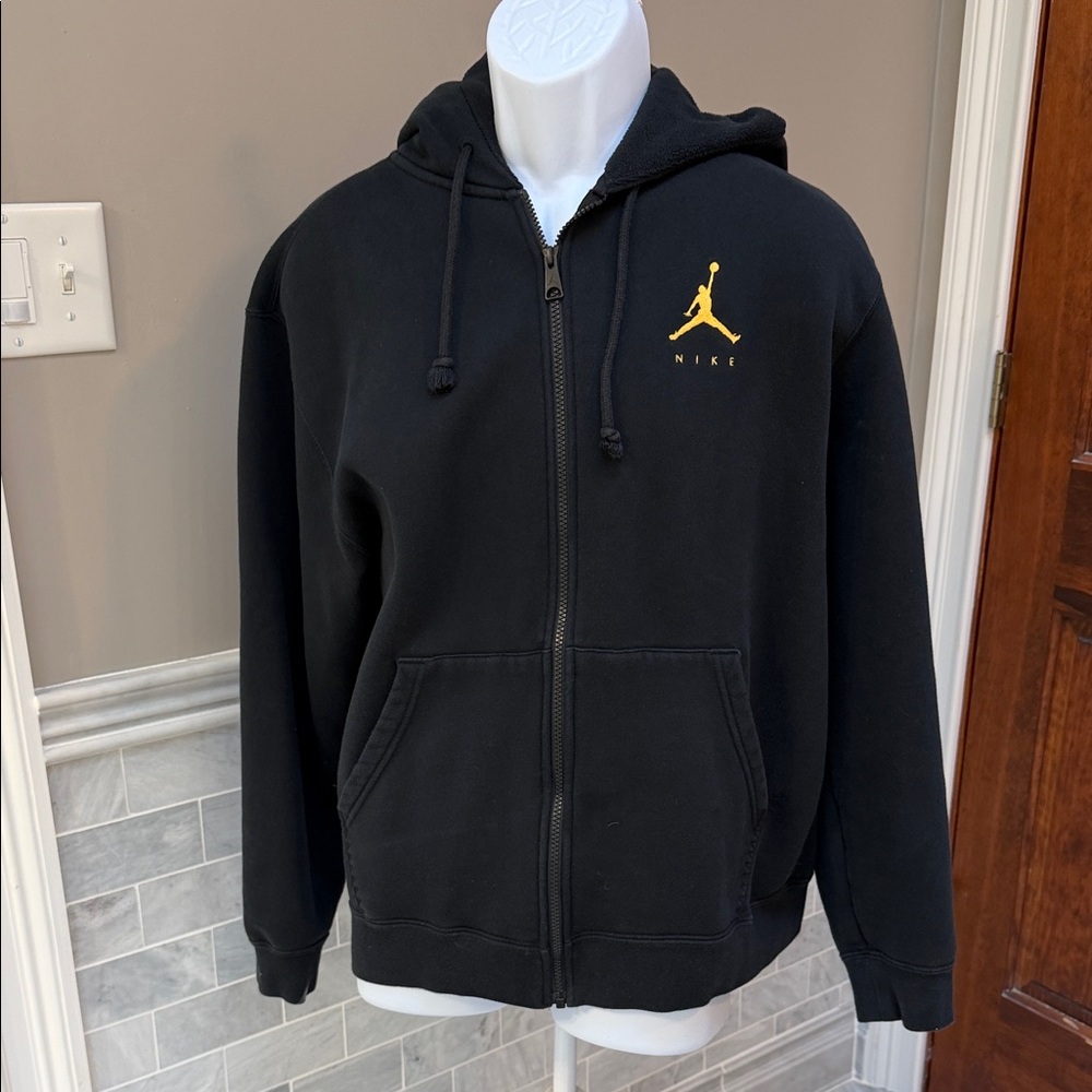 Nike Men's Black Jacket with Gold Logo